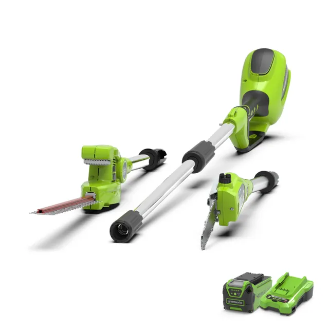 greenworks-40v-potatore-telescopico-2-in-1-sega-tagliasiepi-g40pshk2-con-batteri image 1