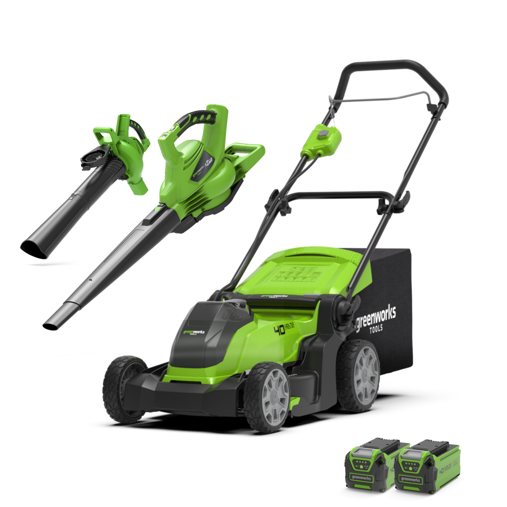 greenworks-set-rasaerba-40v-41cm-soffiatore-aspiratore-280-km-h-con-2-batterie-2 image 1