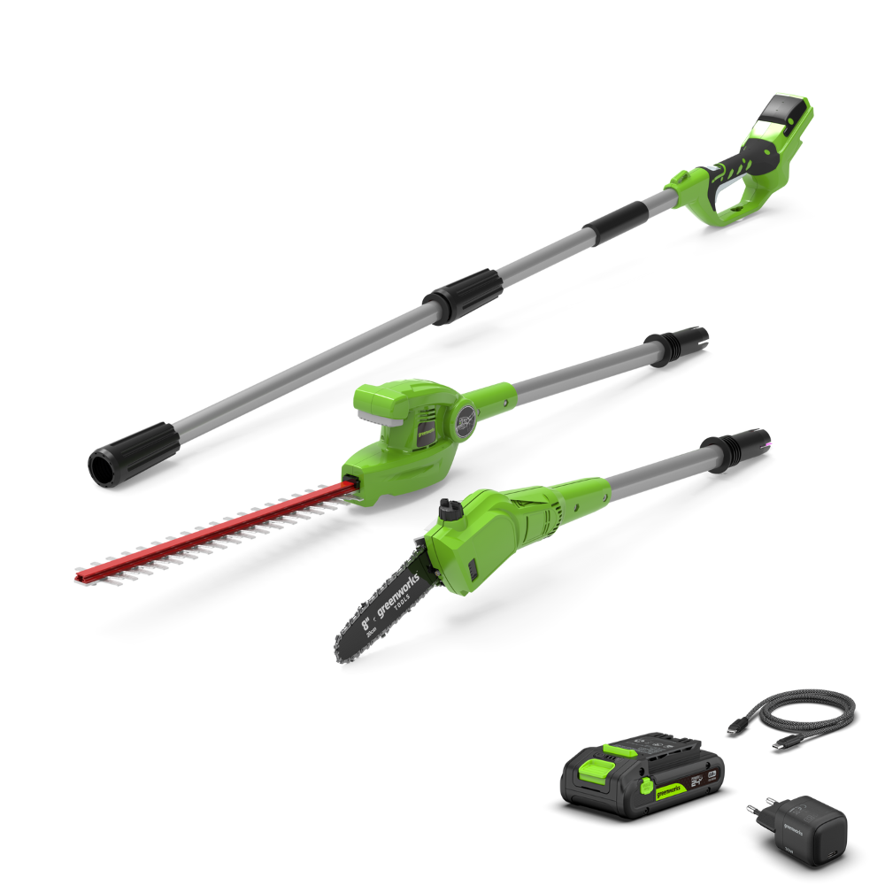 greenworks-g24pshk2-powerall-24v-potatore-2-in-1-motosega-ad-asta-tagliasiepi-te image 1