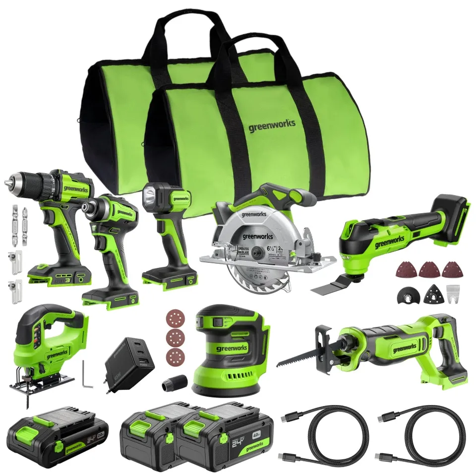 greenworks-powerall-24v-ck381-set-8-attrezzi-a-batteria-con-3-batterie image 1
