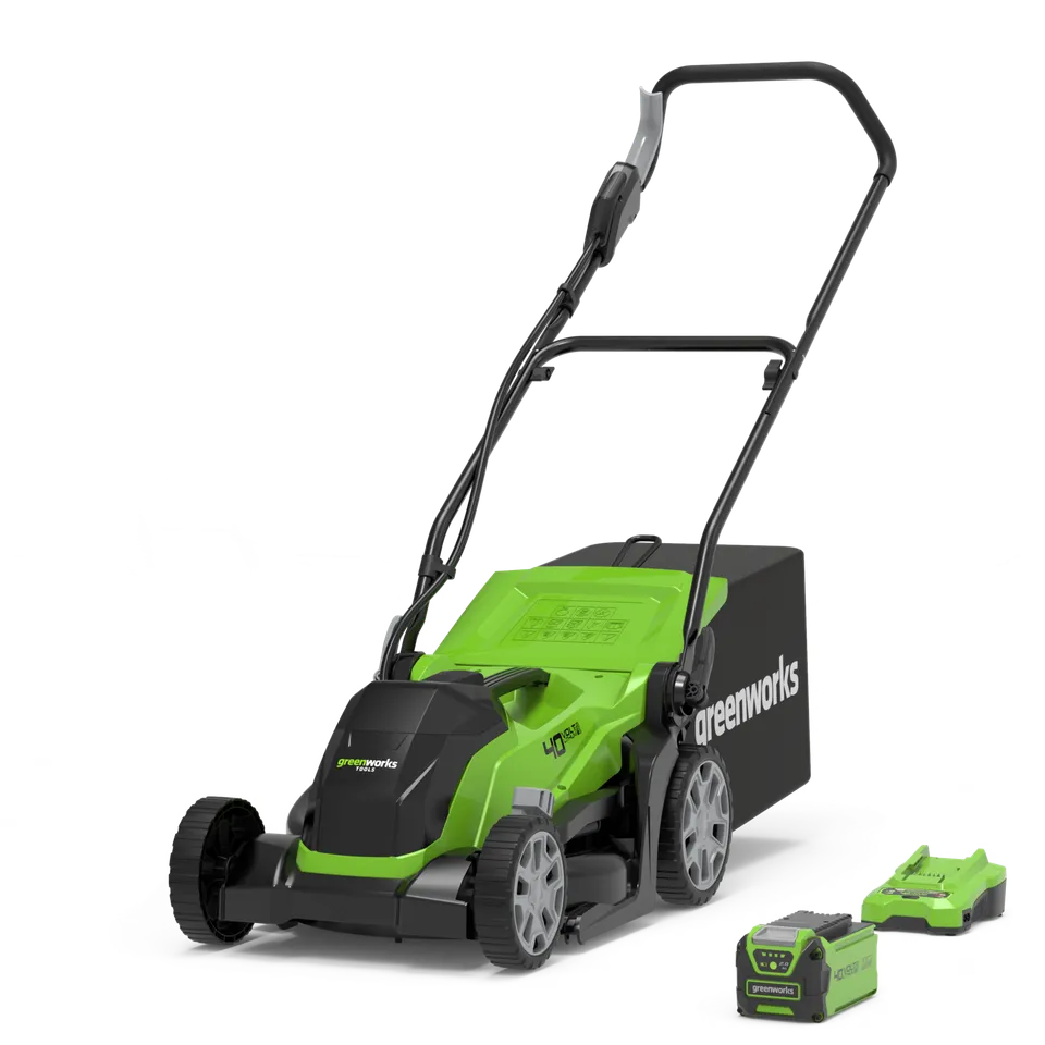 greenworks-40v-rasaerba-35cm-g40lm35k2-con-batteria-2ah-e-caricabatterie image 1