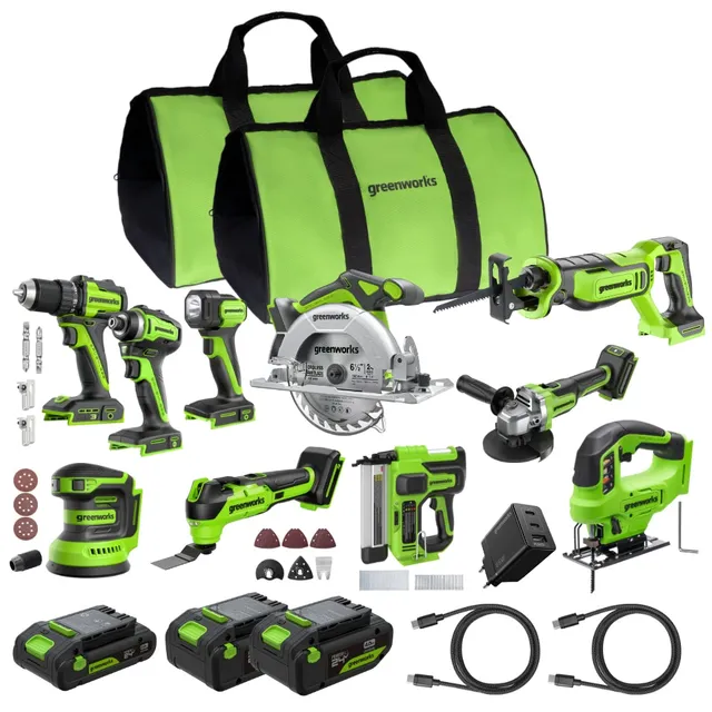 greenworks-powerall-24v-set-elettroutensili-10-pezzi-ck3101-con-3-batterie image 1