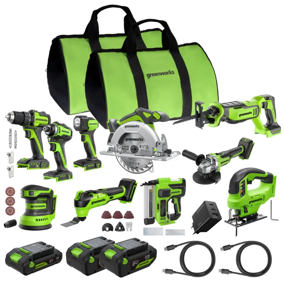 greenworks-powerall-24v-set-elettroutensili-10-pezzi-ck3101-con-3-batterie image 1