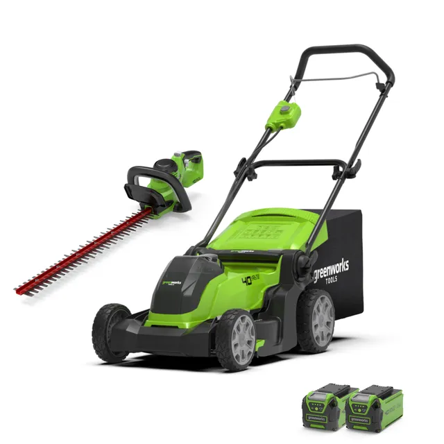 greenworks-set-40v-tosaerba-41cm-tagliasiepi-61cm-con-2-batterie-2ah image 1