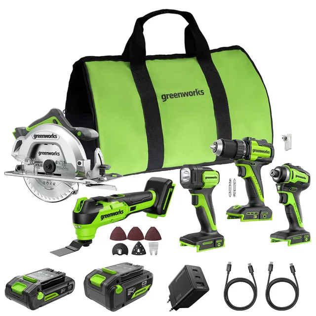 greenworks-powerall-24v-set-combinato-5-pezzi-ck351-con-2-batterie image 1