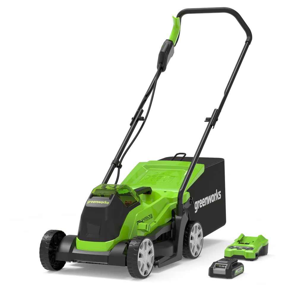 greenworks-powerall-24v-tosaerba-33cm-gd24lm33k2-con-batteria-2ah-e-caricabatter image 1