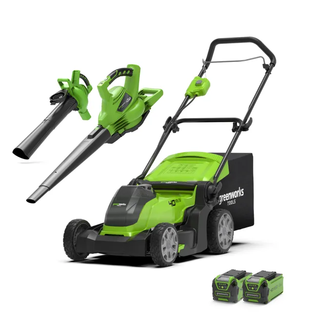 greenworks-set-rasaerba-40v-41cm-soffiatore-aspiratore-280-km-h-con-2-batterie-2 image 1