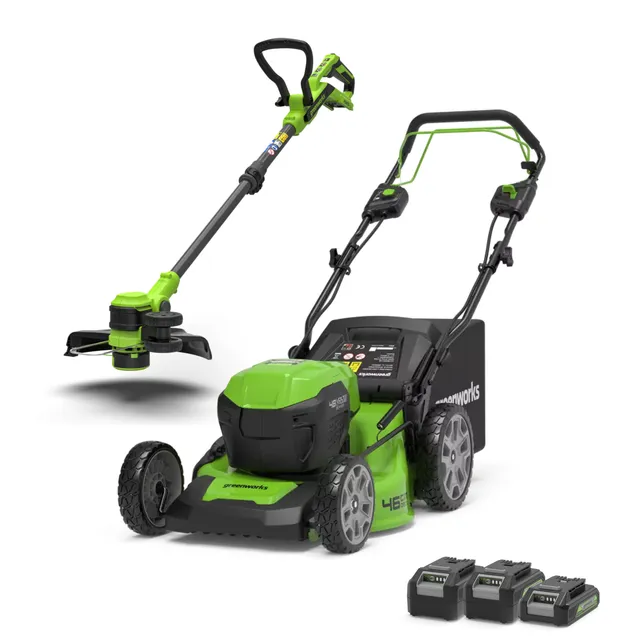 greenworks-powerall-set-48v-2x24v-tagliaerba-sp-46cm-tagliabordi-24v-30cm-con-3- image 1