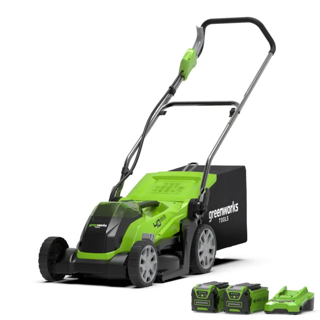 greenworks-40v-rasaerba-35cm-g40lm35k2x-con-2-batterie-2ah-e-caricatore image 1