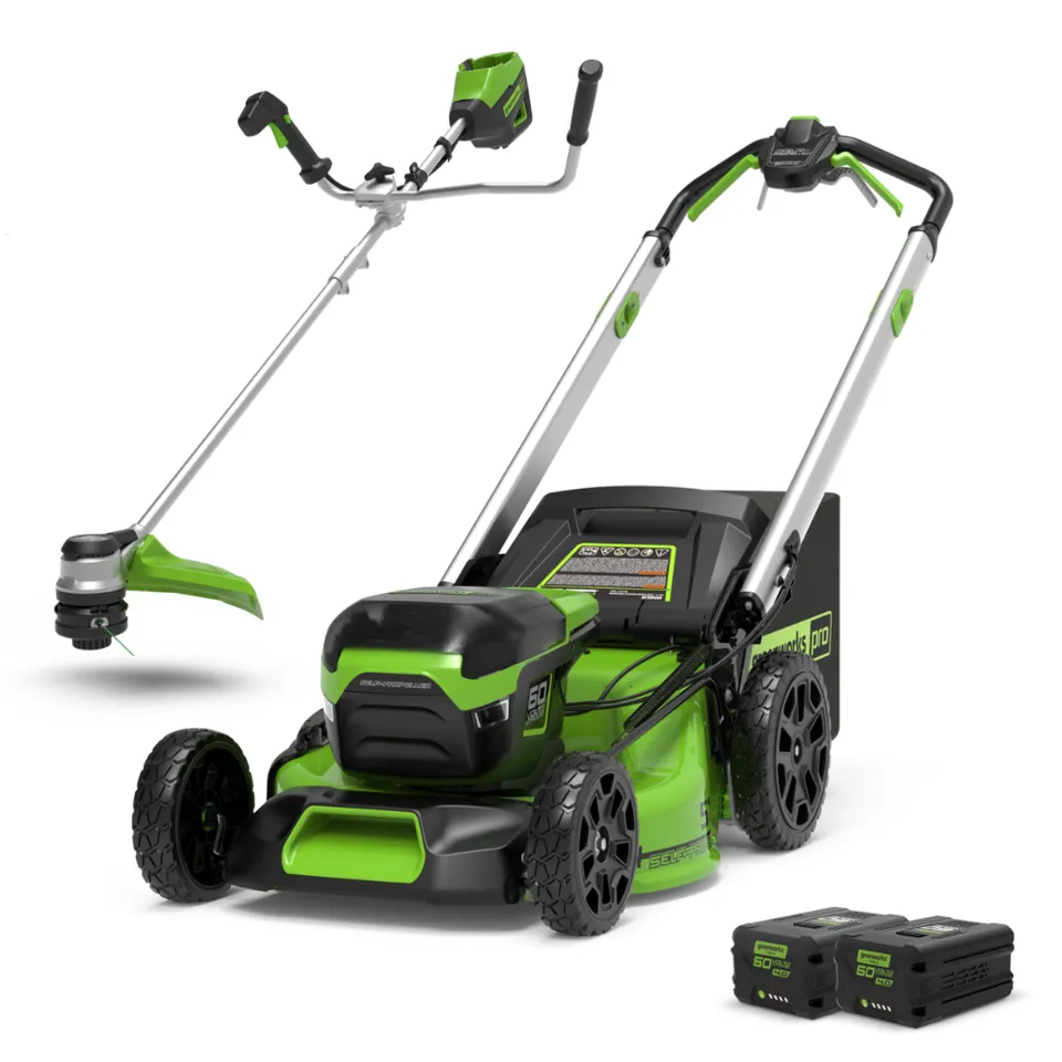 greenworks-set-60v-tosaerba-51cm-semovente-decespugliatore-40cm-con-2-batterie-4 image 1