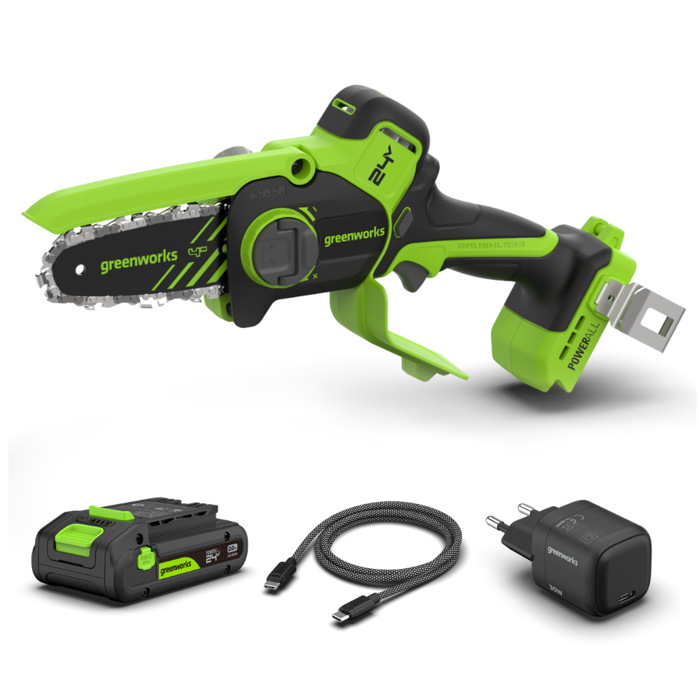 greenworks-powerall-24v-mini-motosega-10cm-gen-ii-cs1032g-con-batteria-2ah image 1