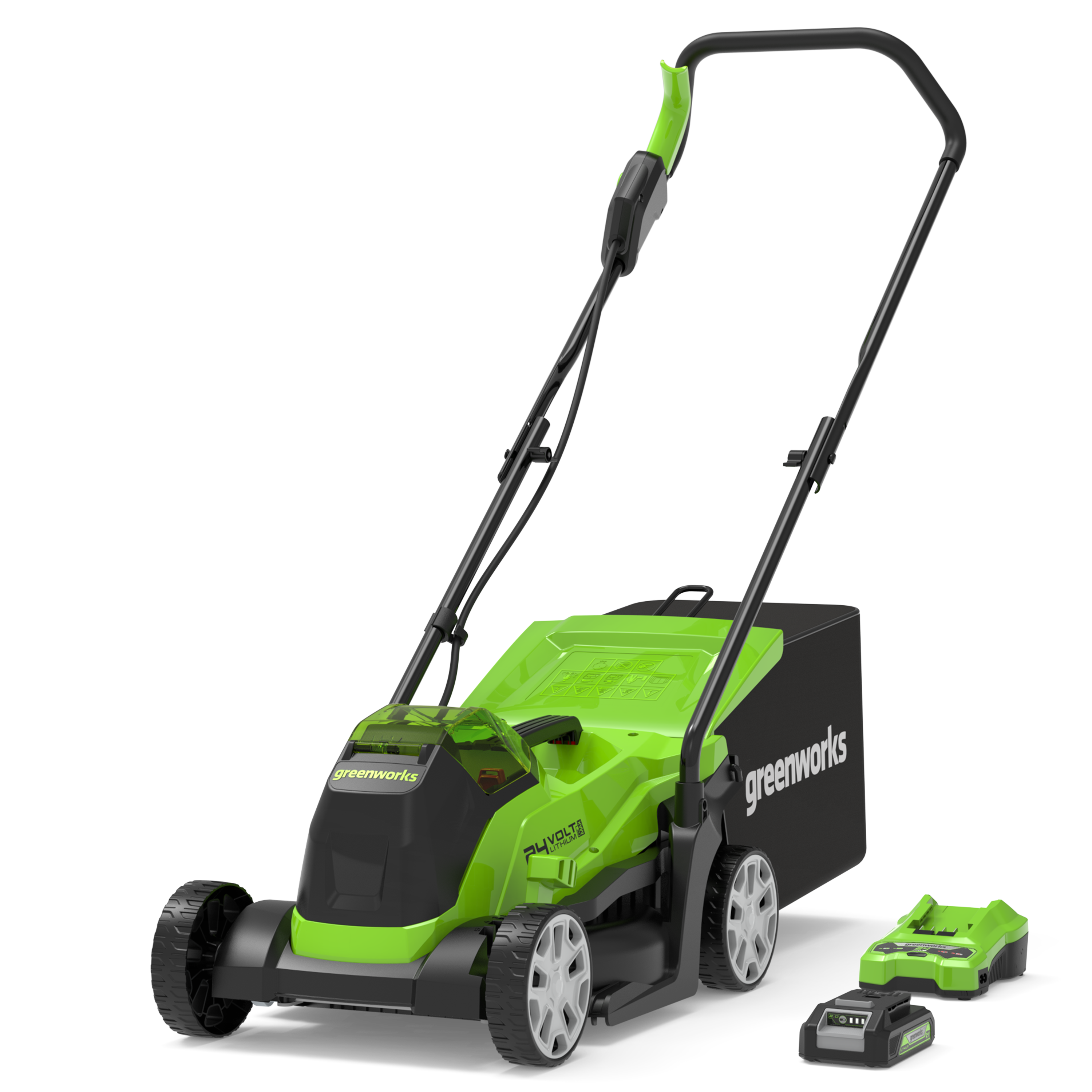 greenworks-powerall-24v-tosaerba-33cm-gd24lm33k2-con-batteria-2ah-e-caricabatter image 1