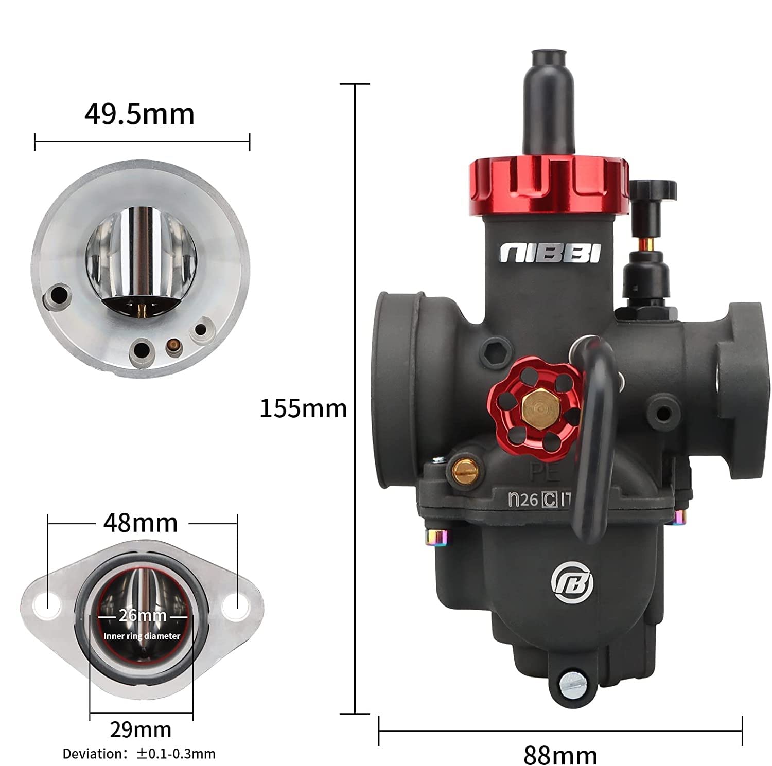 nibbi-pe26mm-carburatore-a-flangia-per-moto-150cc-200cc-yamaha-kawasaki-suzuki-a image 1