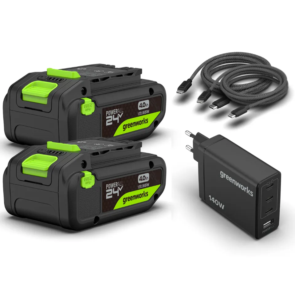 greenworks-powerall-24v-starter-kit-2x-batterie-4ah-usb-c-caricatore-140w image 1