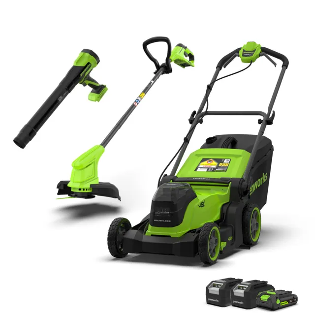 greenworks-powerall-48v-24v-x-2-set-tagliaerba-41cm-decespugliatore-25cm-soffiat image 1