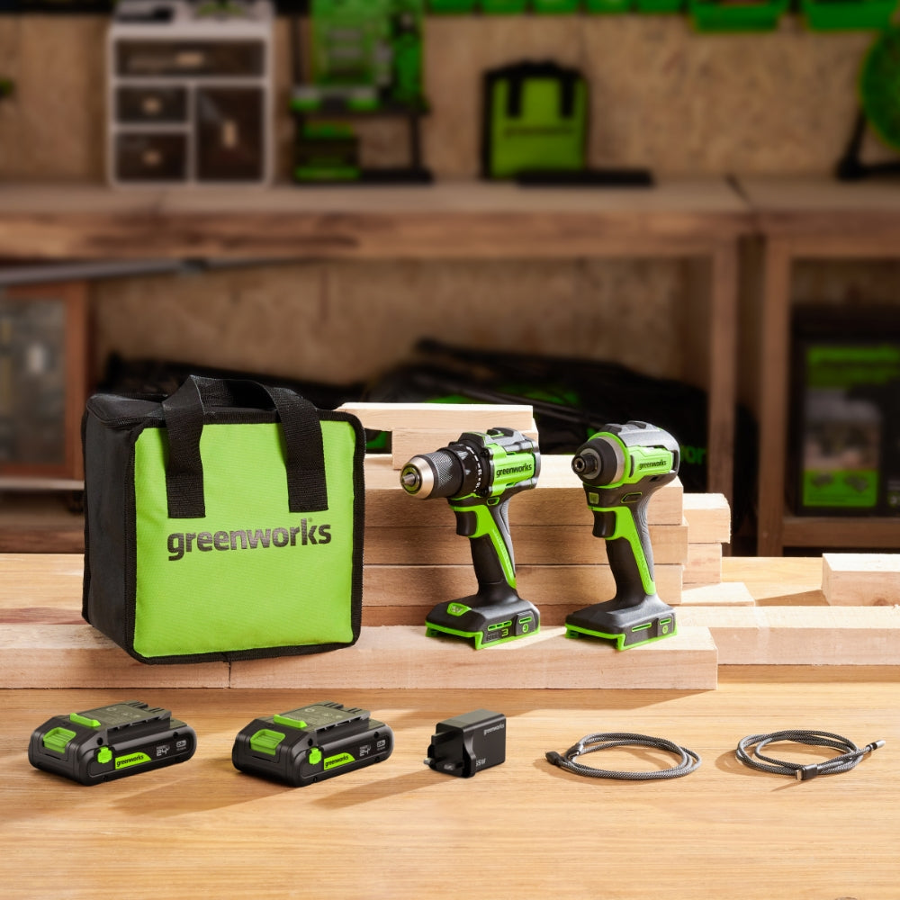 greenworks-ck321-set-trapano-avvitatore-avvitatore-a-impulsi-24v-con-2-batterie- image 2