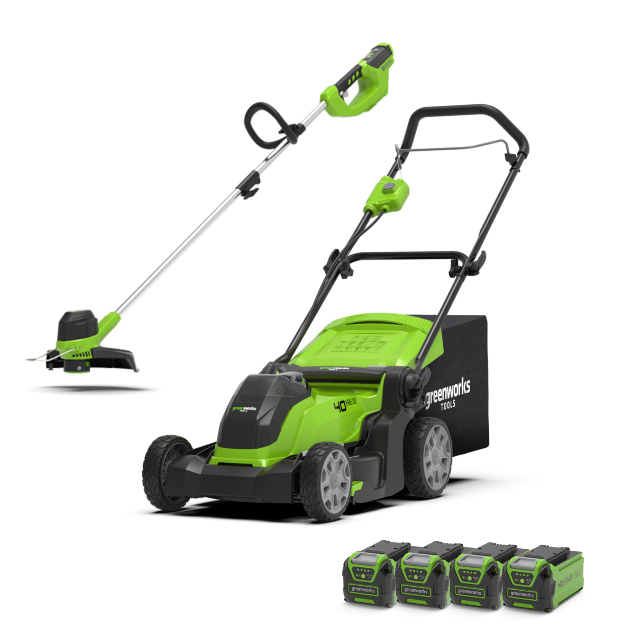 greenworks-40v-set-tagliaerba-41cm-tagliabordi-30cm-con-4-batterie-2ah image 1