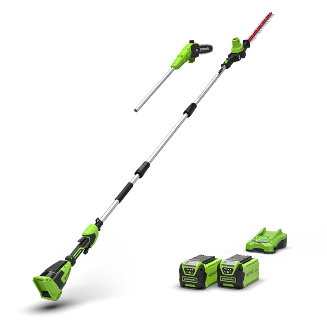 greenworks-40v-potatore-tagliasiepi-telescopico-2-in-1-gd40pshk2x-con-2x-batteri image 1