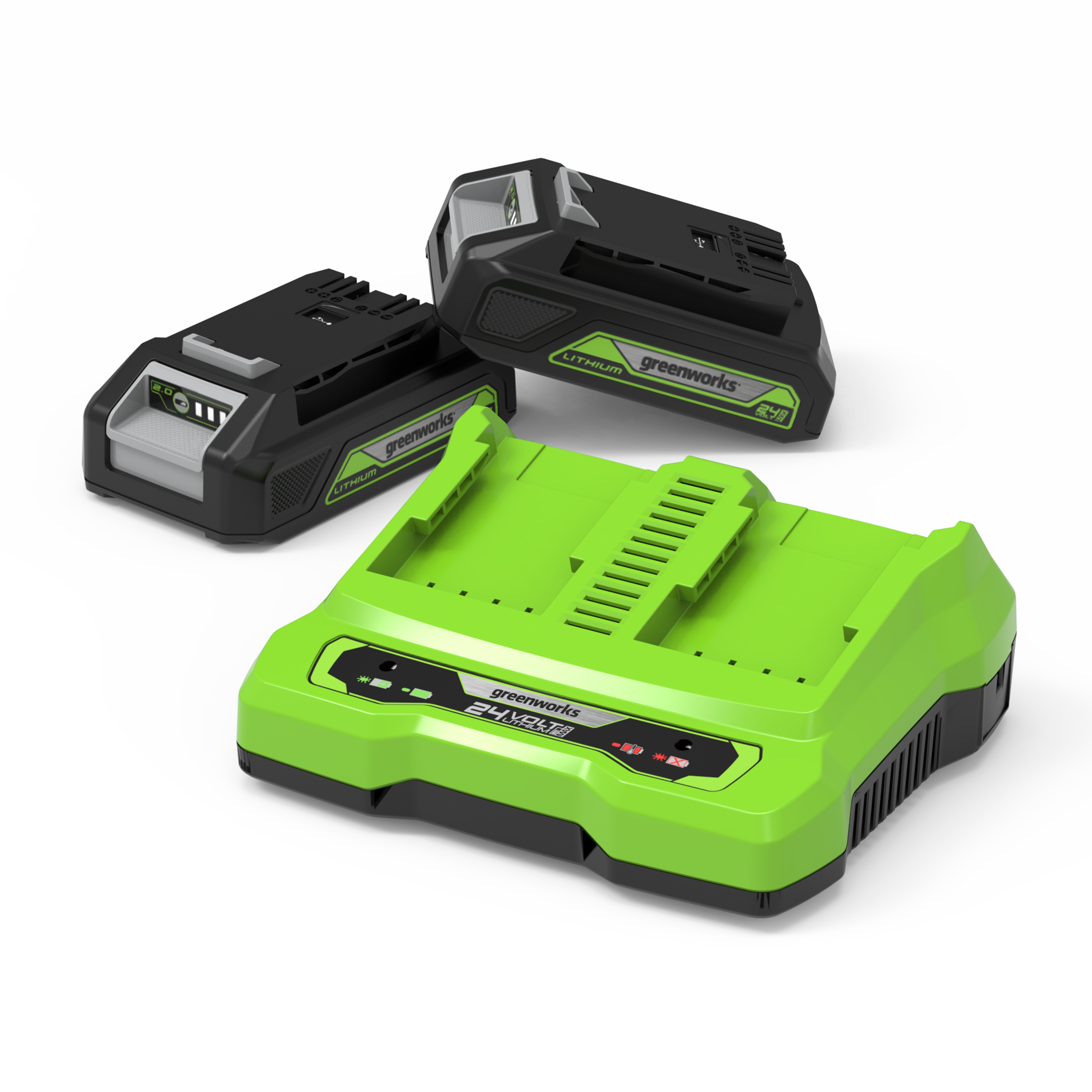 greenworks-powerall-24v-starter-kit-gsk24b2x-2-batterie-2ah-caricatore-doppio image 2