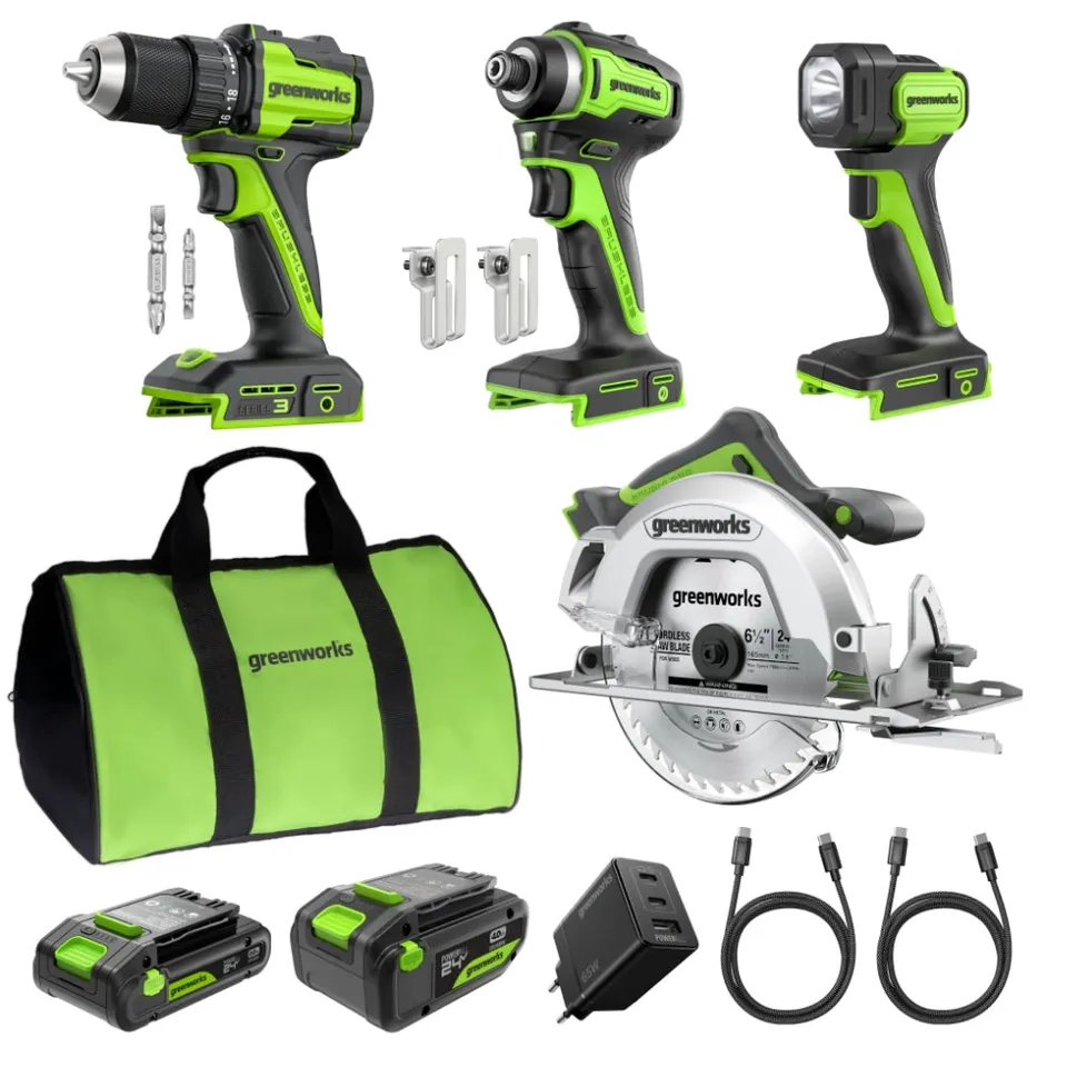 greenworks-powerall-24v-ck341-set-4-utensili-con-2-batterie-trapano-avvitatore-s image 1